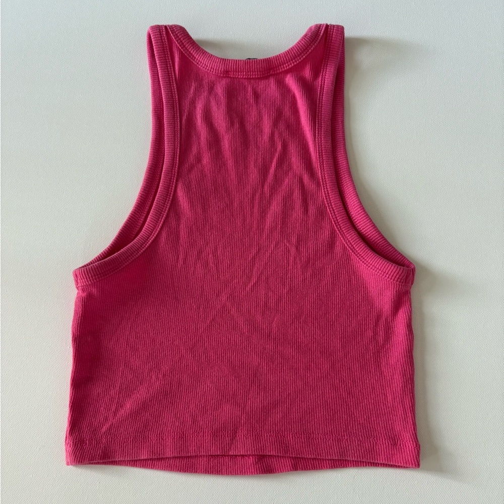 Zara Pink Ribbed Racerback Cropped Balletcore Tank Top Size Medium - Picture 3 of 5